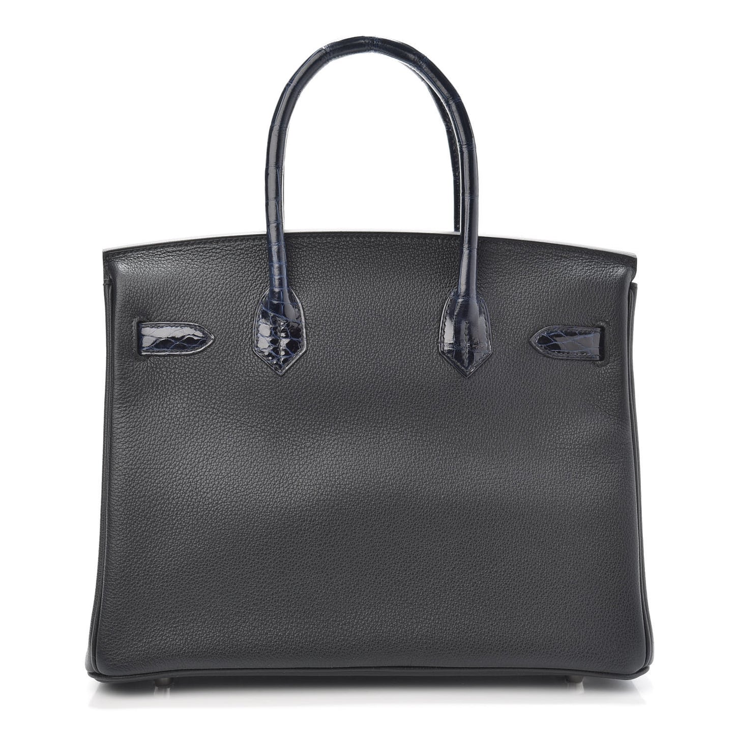 Taurillon Novillo Shiny Niloticus Crocodile Birkin Touch 30 Black Bleu Marine