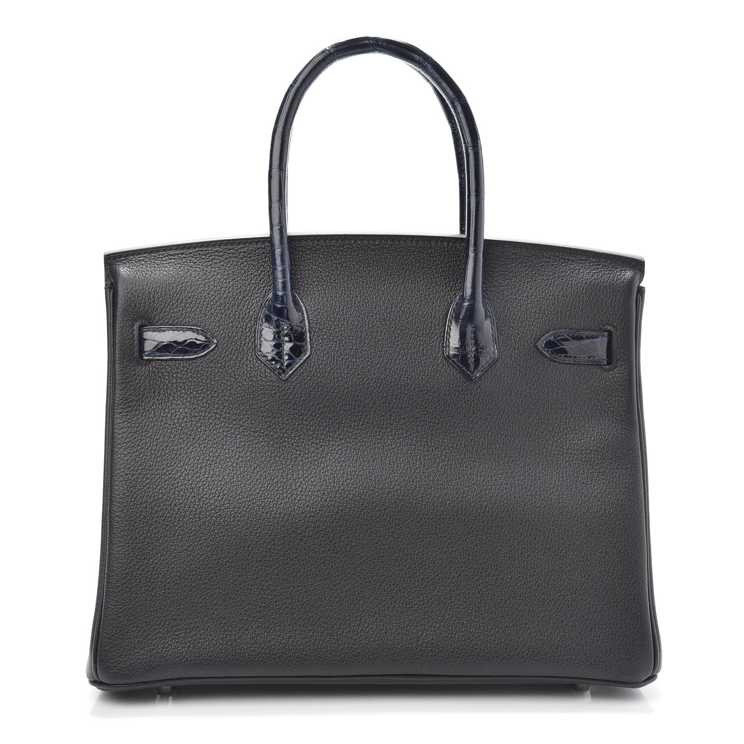 Hermes Taurillon Novillo Shiny Niloticus Crocodile Birkin Touch 30 Black Bleu Marine 3 of 29