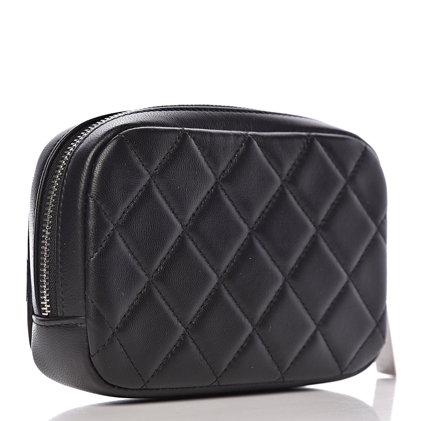 Lambskin Quilted Small Curvy Pouch Cosmetic Case Black