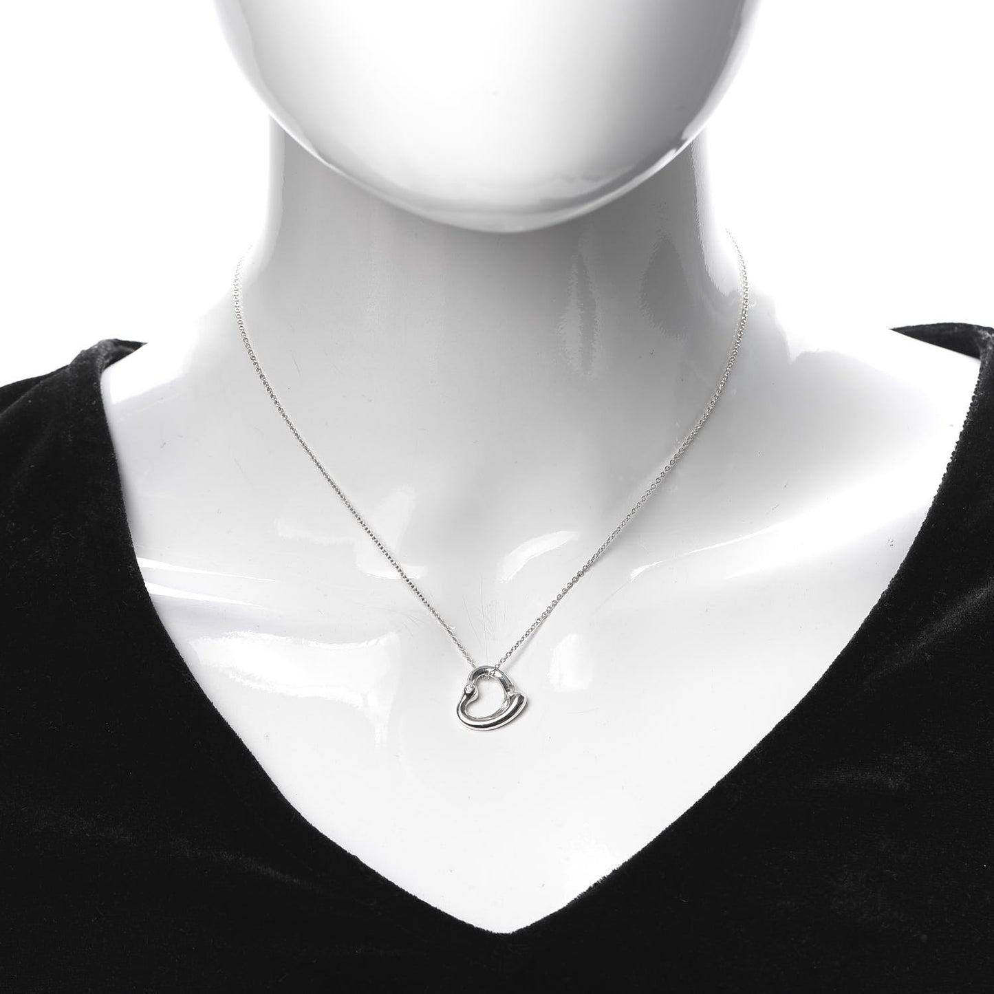 Sterling Silver Diamond 16mm Elsa Peretti Open Heart Pendant Necklace