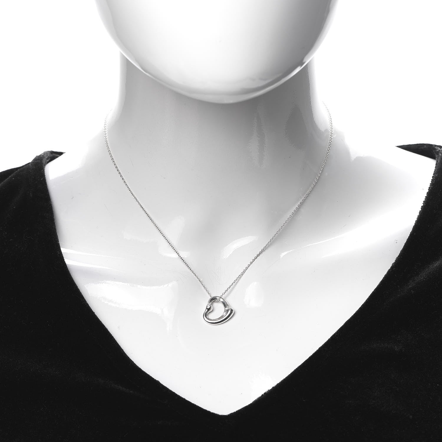 Tiffany Sterling Silver Diamond 16mm Elsa Peretti Open Heart Pendant Necklace 2 of 5