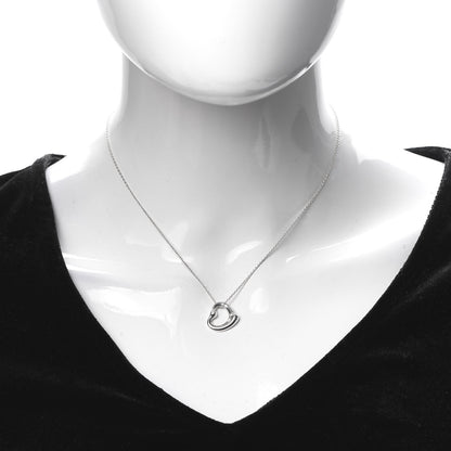 Tiffany Sterling Silver Diamond 16mm Elsa Peretti Open Heart Pendant Necklace 2 of 5