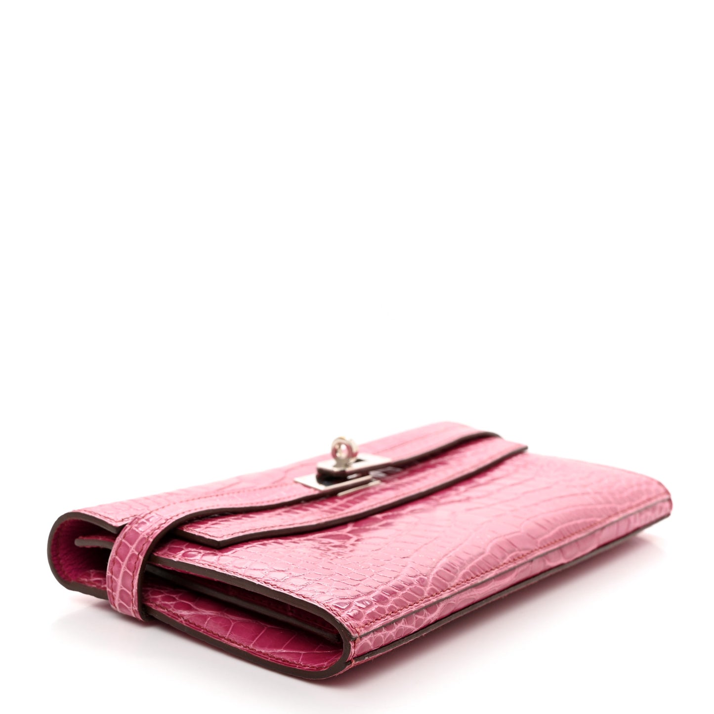 Shiny Alligator Kelly Longue Wallet Fuchsia