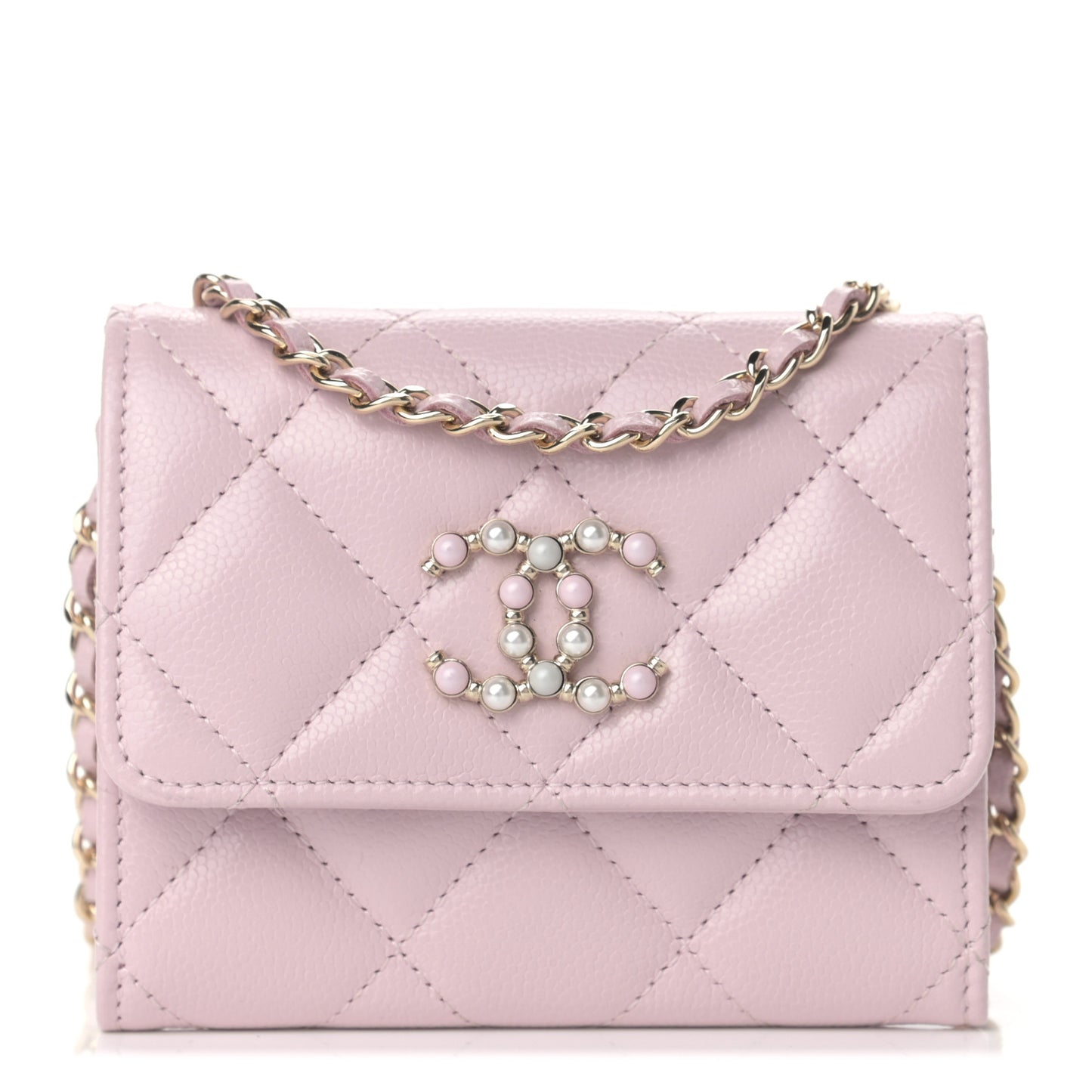 Caviar Quilted Coco Candy Card Holder On Chain Light Pink