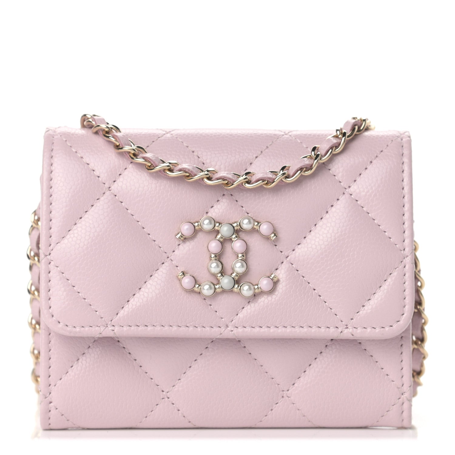 Chanel Caviar Quilted Coco Candy Card Holder On Chain Light Pink 1 of 9