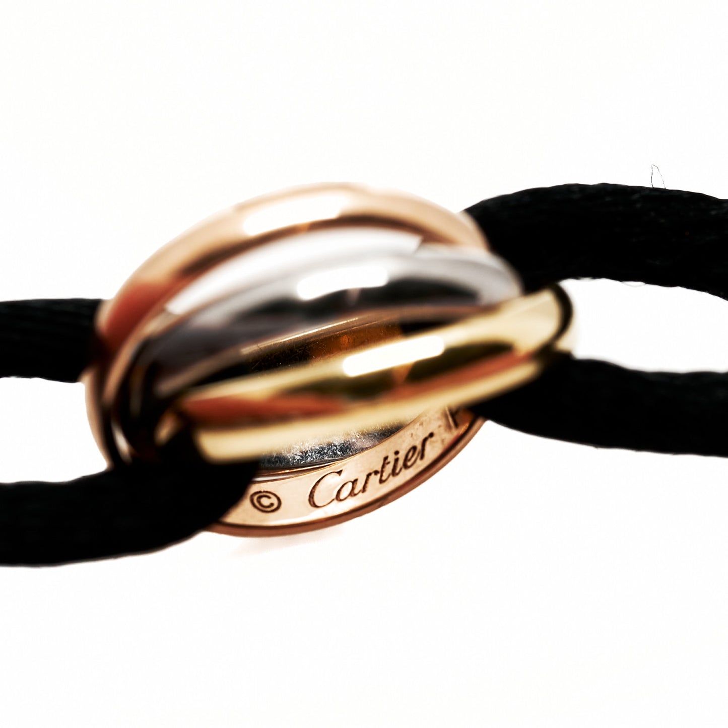 18K Pink Yellow White Gold Trinity Adjustable Cord Bracelet Black