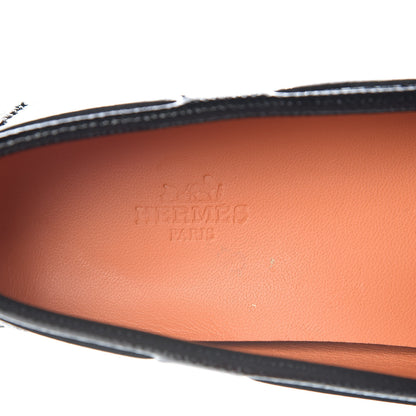 Hermes Patent Epsom Womens Irving Driving Moccasin Loafers 37.5 Black 6 of 8