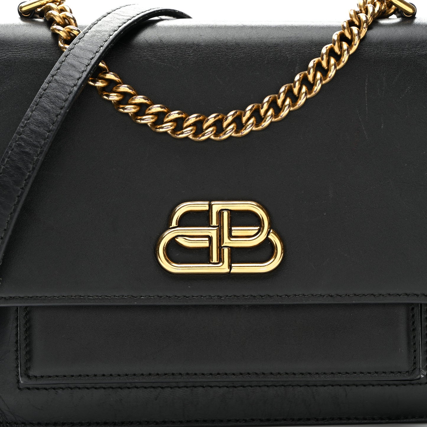Box Calfskin S Sharp Chain Shoulder Bag Black