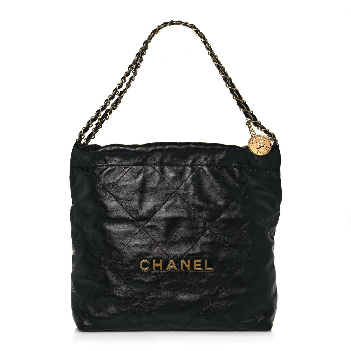 Shiny Calfskin Quilted Small Chanel 22 Black