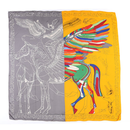 Hermes Silk Le Pegase d'Hermes Cut Wash Scarf 140 Gris Jaune D'or 1 of 4