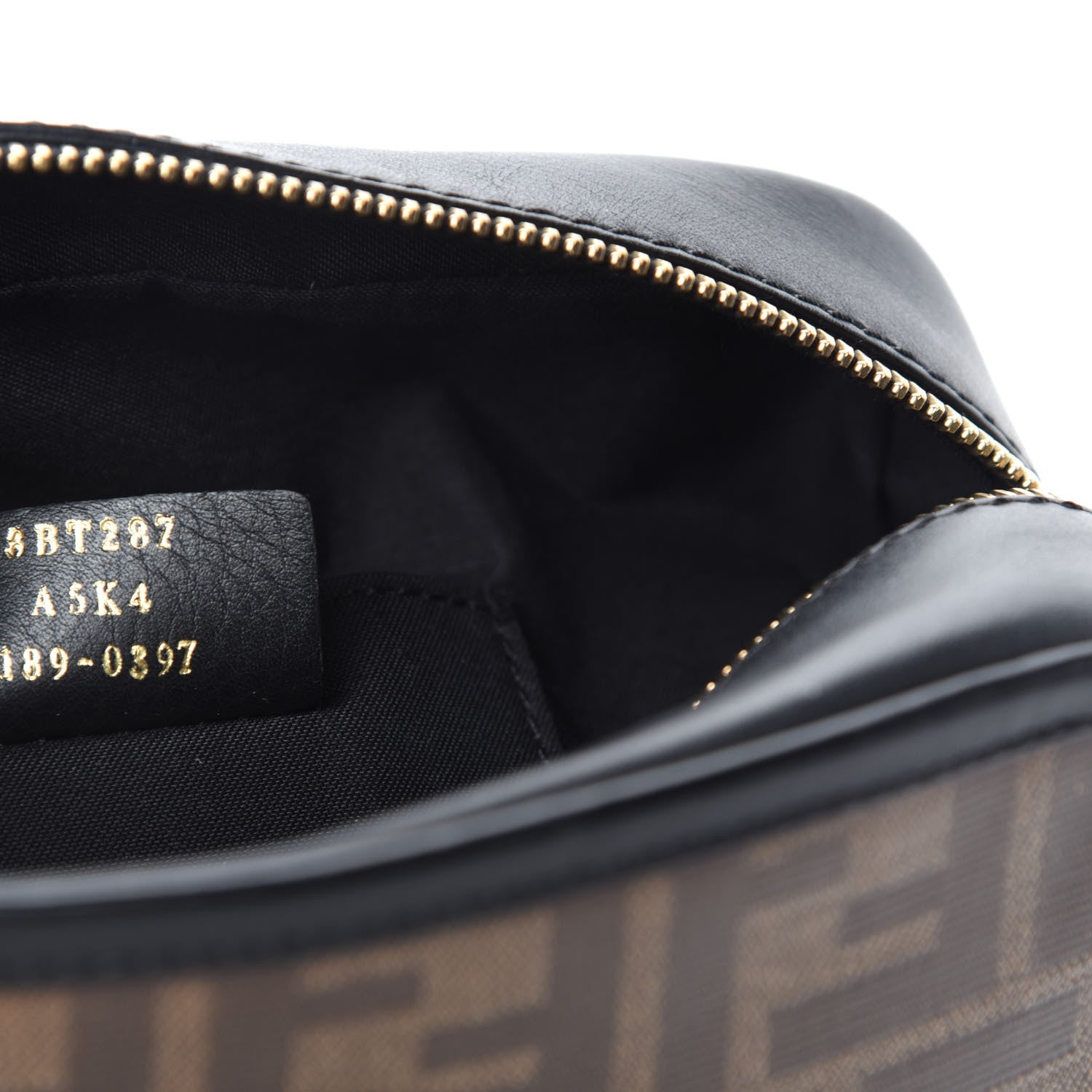 Fendi Glazed Fabric Vitello Century F is Fendi FF 1974 Stamp Patch Camera Case Mogano Panna Black 9 of 10