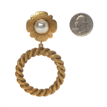 Chanel Pearl Hoop Clip On Earrings Gold 2 of 4