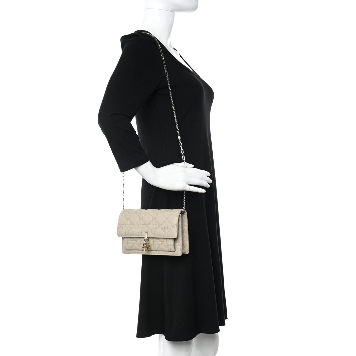 Lambskin Cannage Miss Dior Chain Pouch Sand