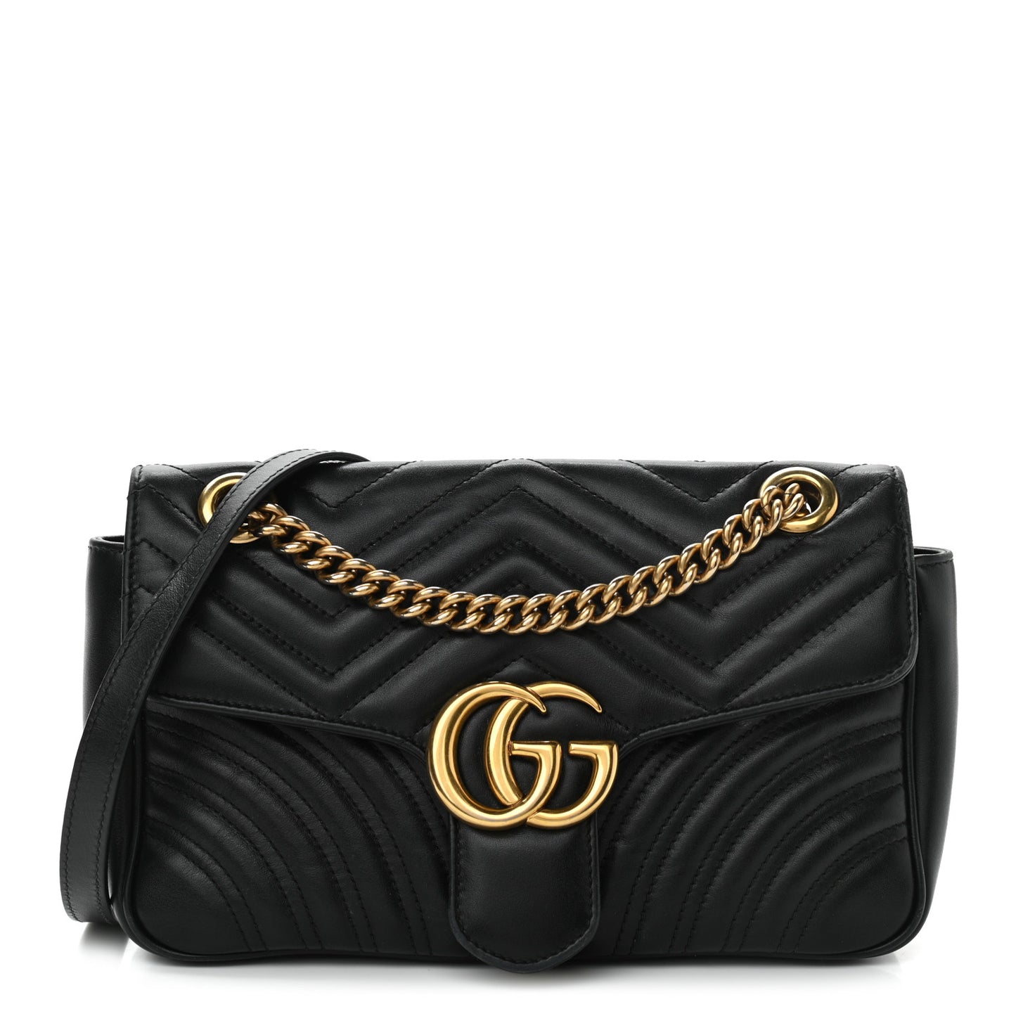Calfskin Matelasse Small GG Marmont Shoulder Bag Black