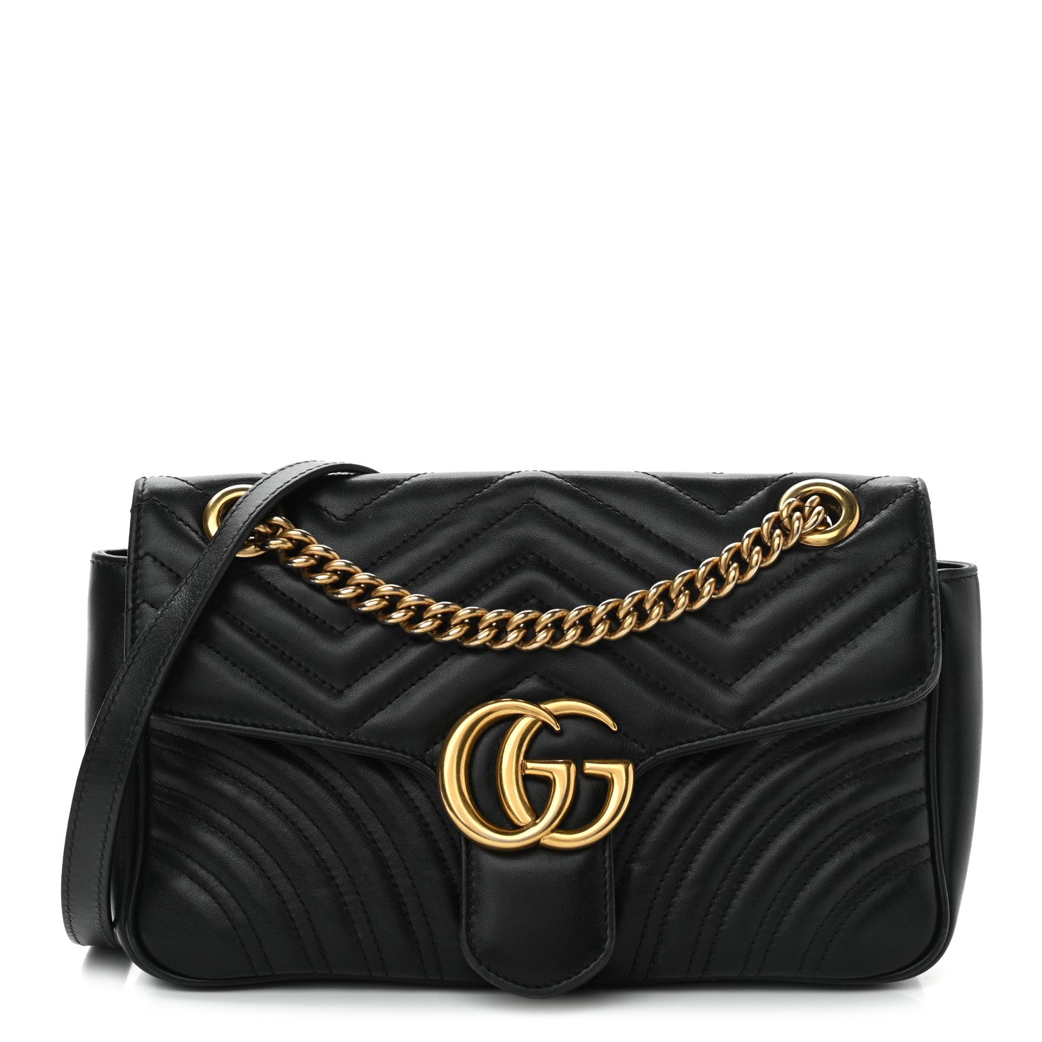 Gucci Calfskin Matelasse Small GG Marmont Shoulder Bag Black 1 of 17