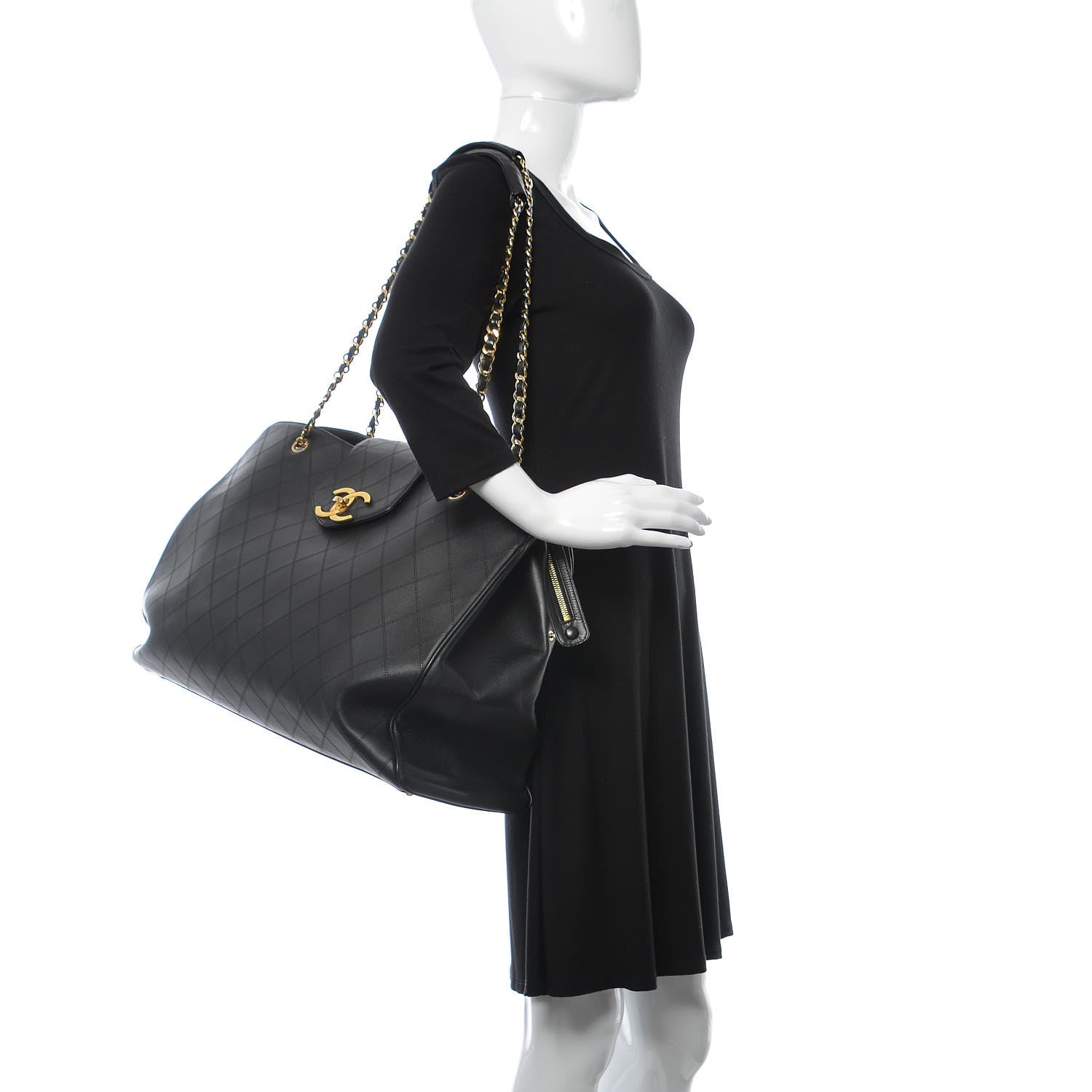 Chanel Calfskin Stitched XL Weekender Black 2 of 8