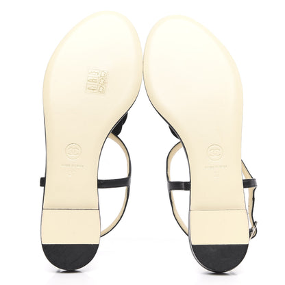Chanel Lambskin Camellia Thong Sandals 37 Black 5 of 7