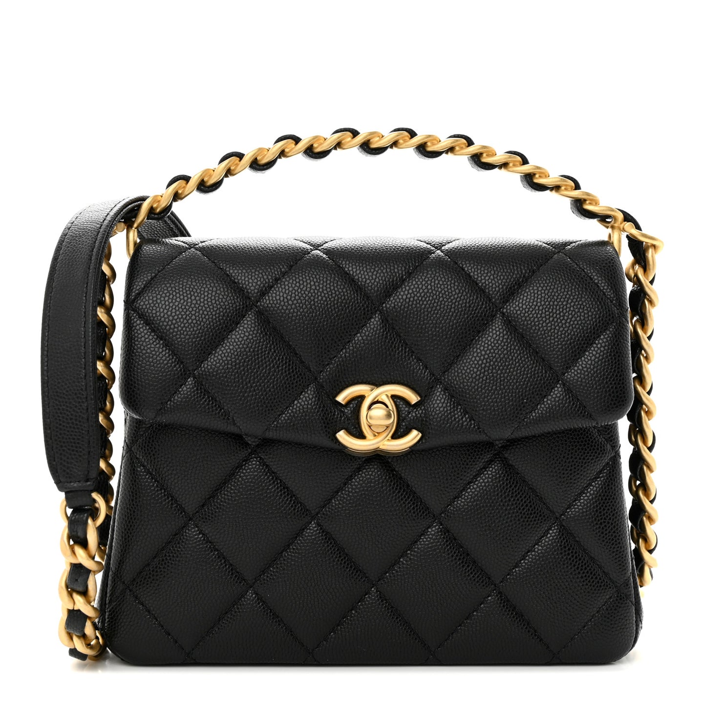 Caviar Quilted 31 Rue Cambon Mini Top Handle Flap Black