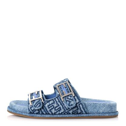 Fendi Denim FF Quilted Fendi Feel Buckled Slide Sandals 37.5 Blue 1 of 13