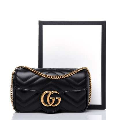 Gucci Calfskin Matelasse Super Mini GG Marmont Shoulder Bag Black 11 of 11