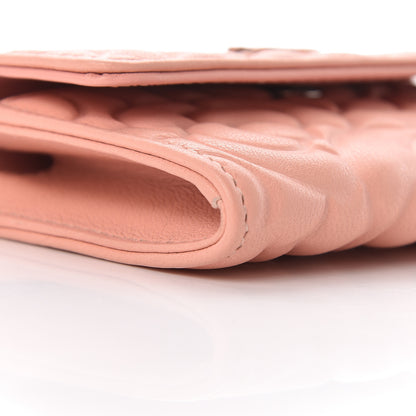 Chanel Goatskin Camellia Embossed Card Holder Wallet Light Pink 9 of 13