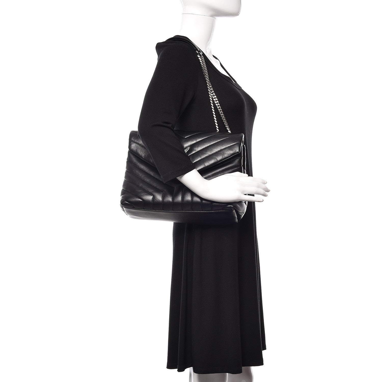 Saint Laurent Calfskin Y Quilted Monogram Medium Loulou Chain Satchel Black 2 of 10