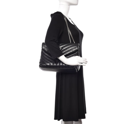 Saint Laurent Calfskin Y Quilted Monogram Medium Loulou Chain Satchel Black 2 of 10