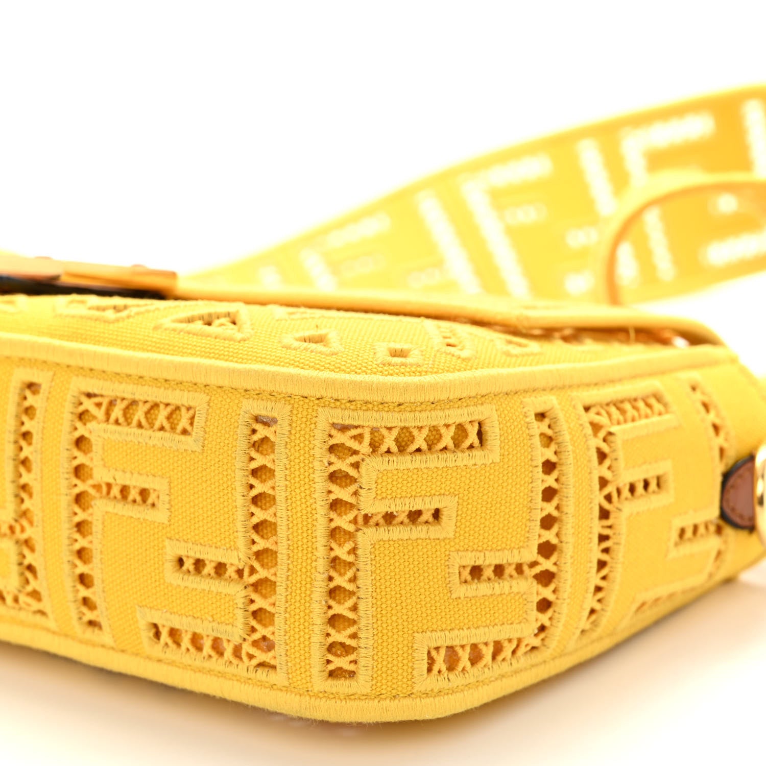 Fendi Canvas Cuoio Agata FF Ajour Embroidered Baguette Mimosa Cuoio 9 of 9