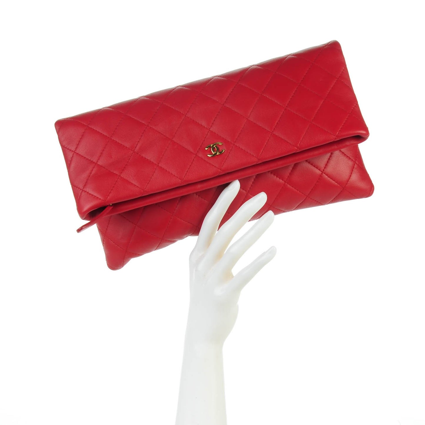 Lambskin Quilted CC Beauty Clutch Red