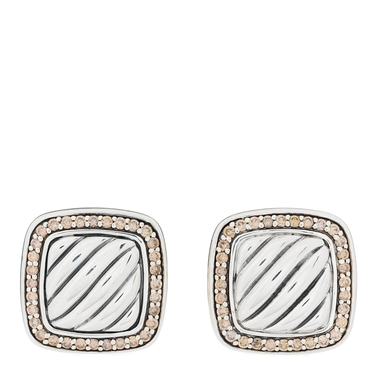 David Yurman Sterling Silver Cognac Diamond Cable Cufflinks 1 of 5