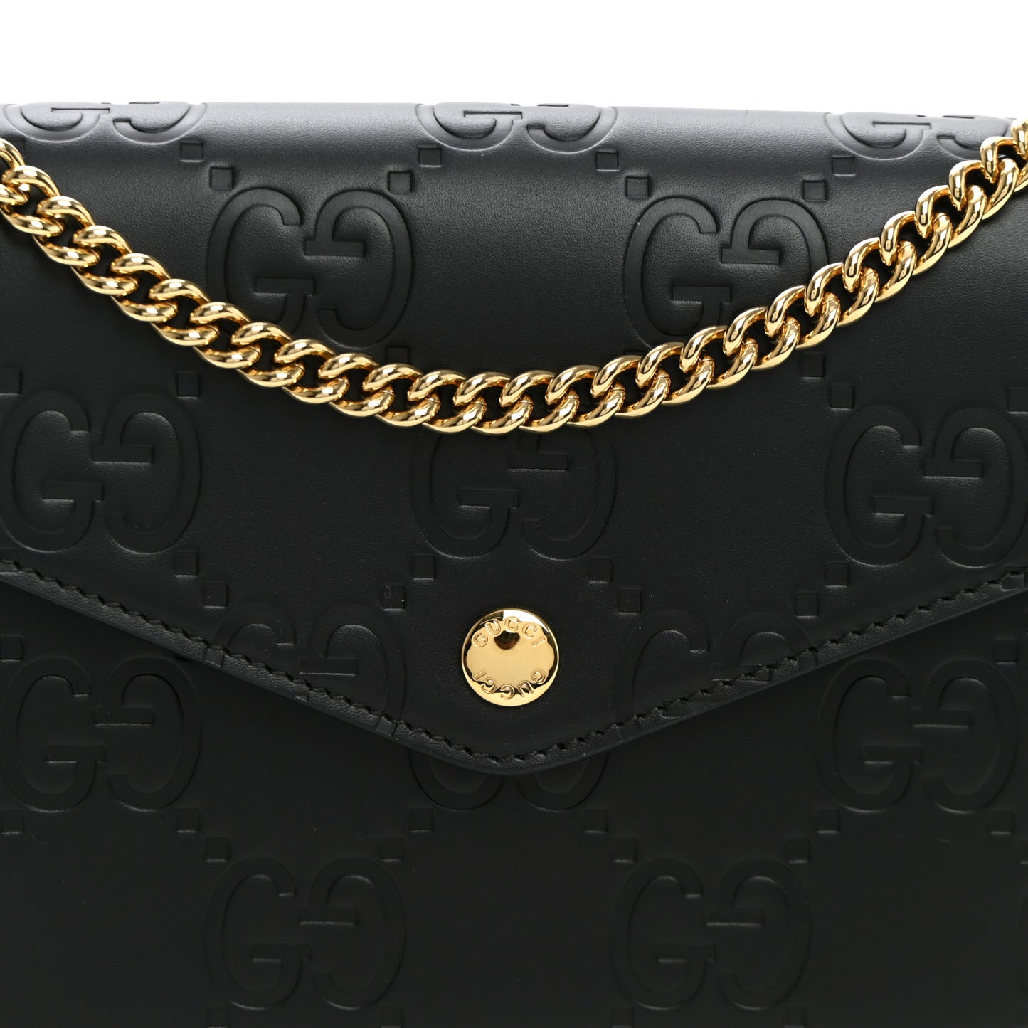 Calfskin GG Debossed Chain Wallet Black