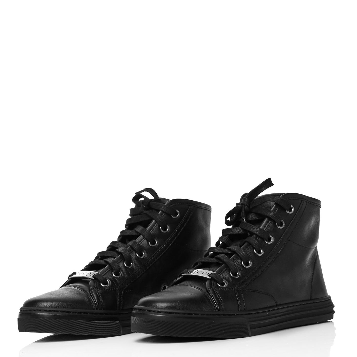 Calfskin Womens High Top Sneakers 35 Black