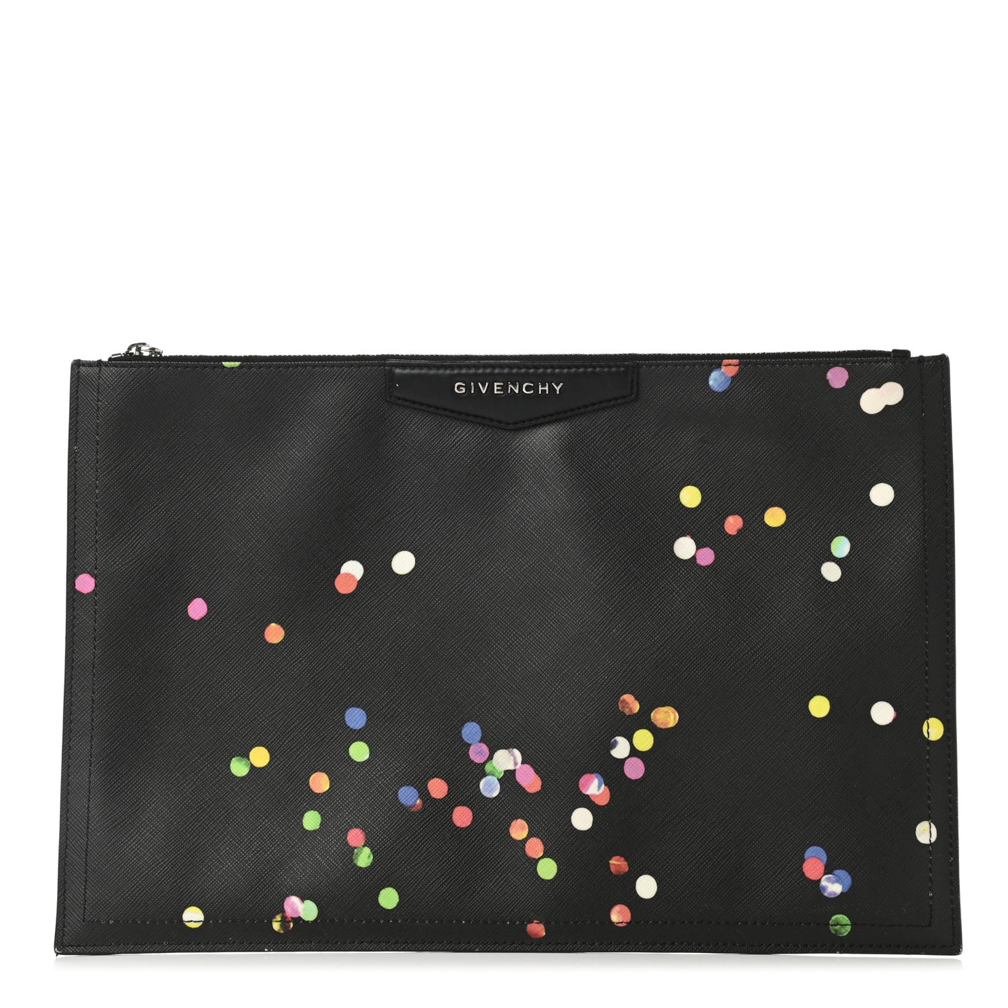 Textured Coated Canvas Confetti Print Medium Antigona Zip Pouch Black