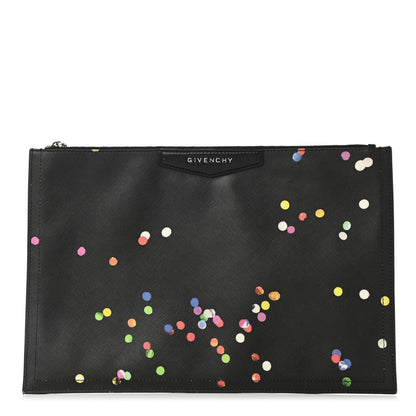 Givenchy Textured Coated Canvas Confetti Print Medium Antigona Zip Pouch Black 1 of 7