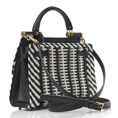 Dolce & Gabbana Calfskin Woven Medium Sicily 58 Satchel Black White 3 of 14