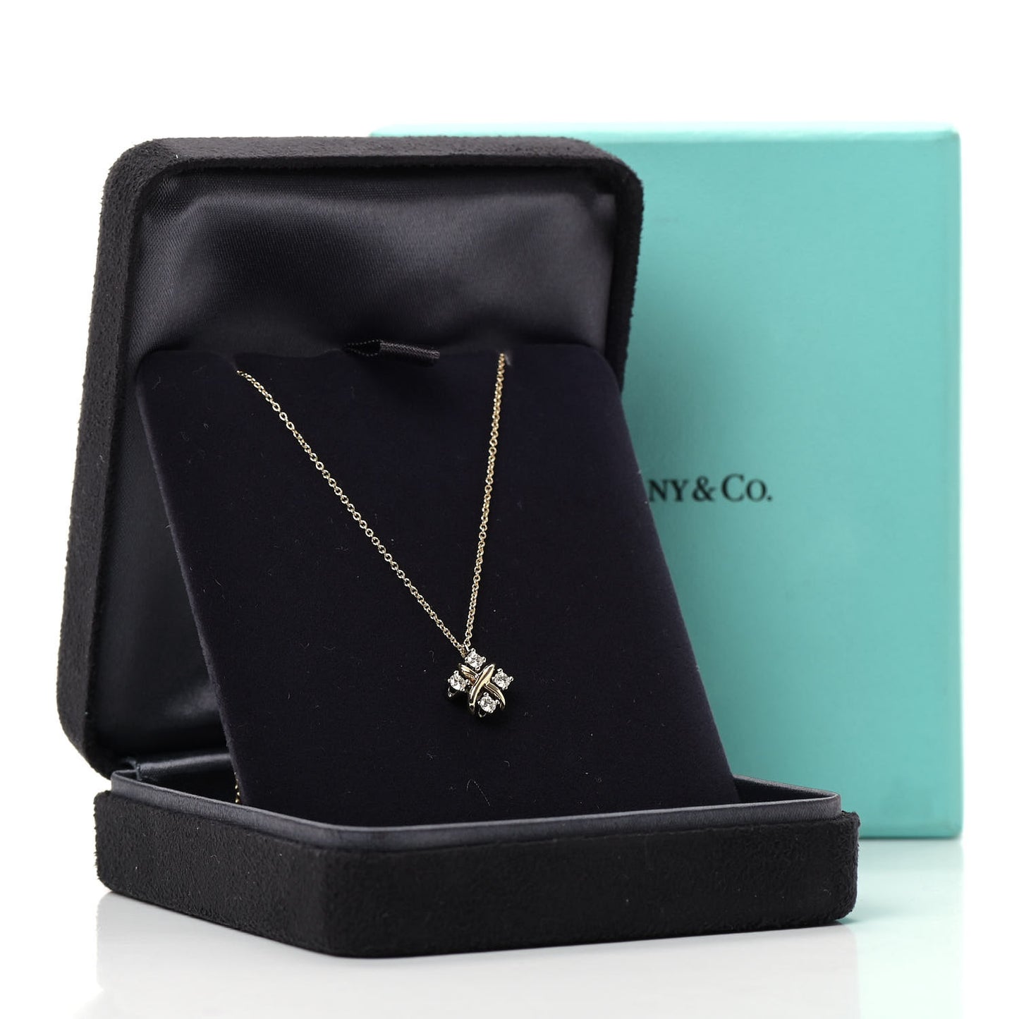 Platinum 18K Yellow Gold Diamond Schlumberger Lynn Pendant Necklace