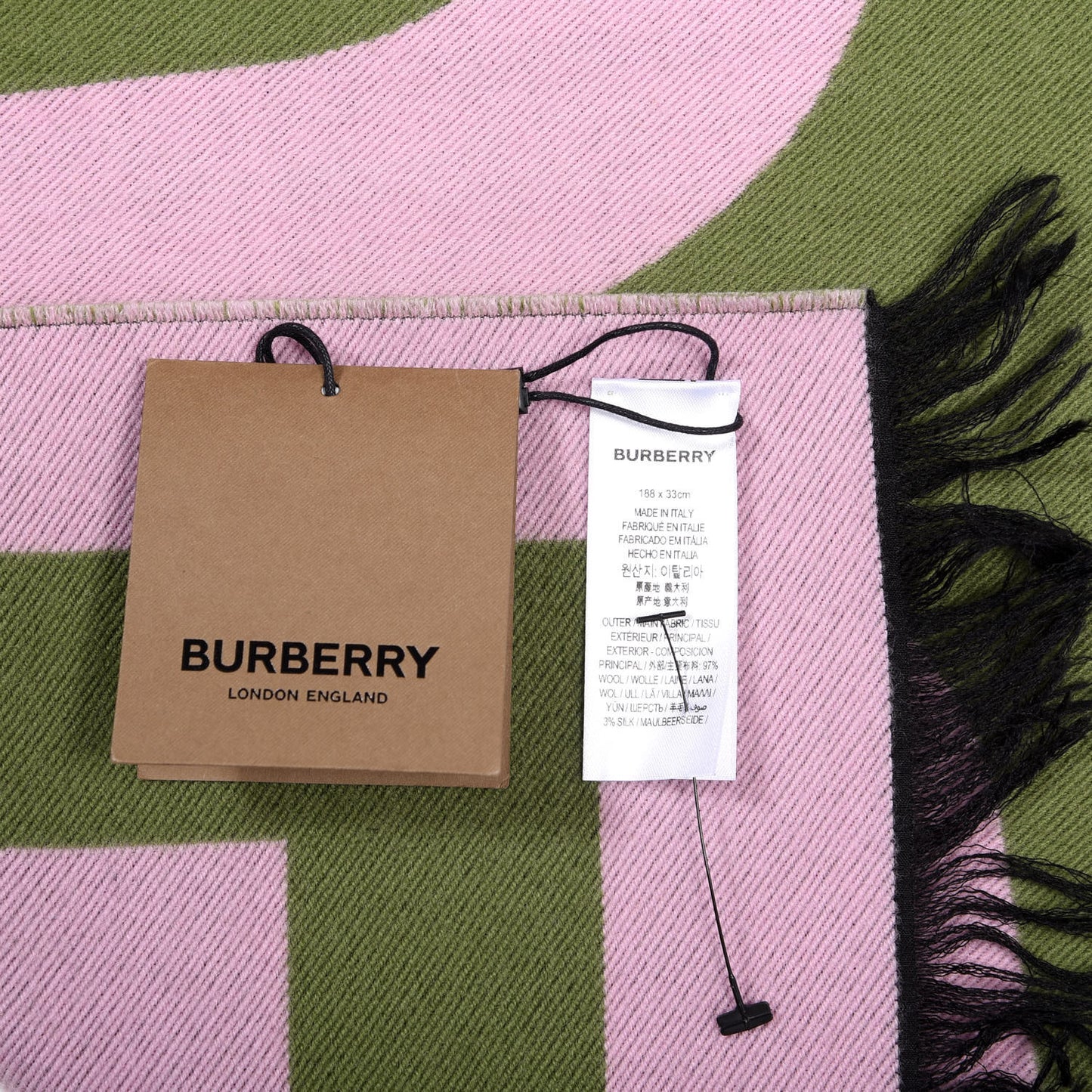 Wool Silk Jacquard Logo Scarf Cedar Green