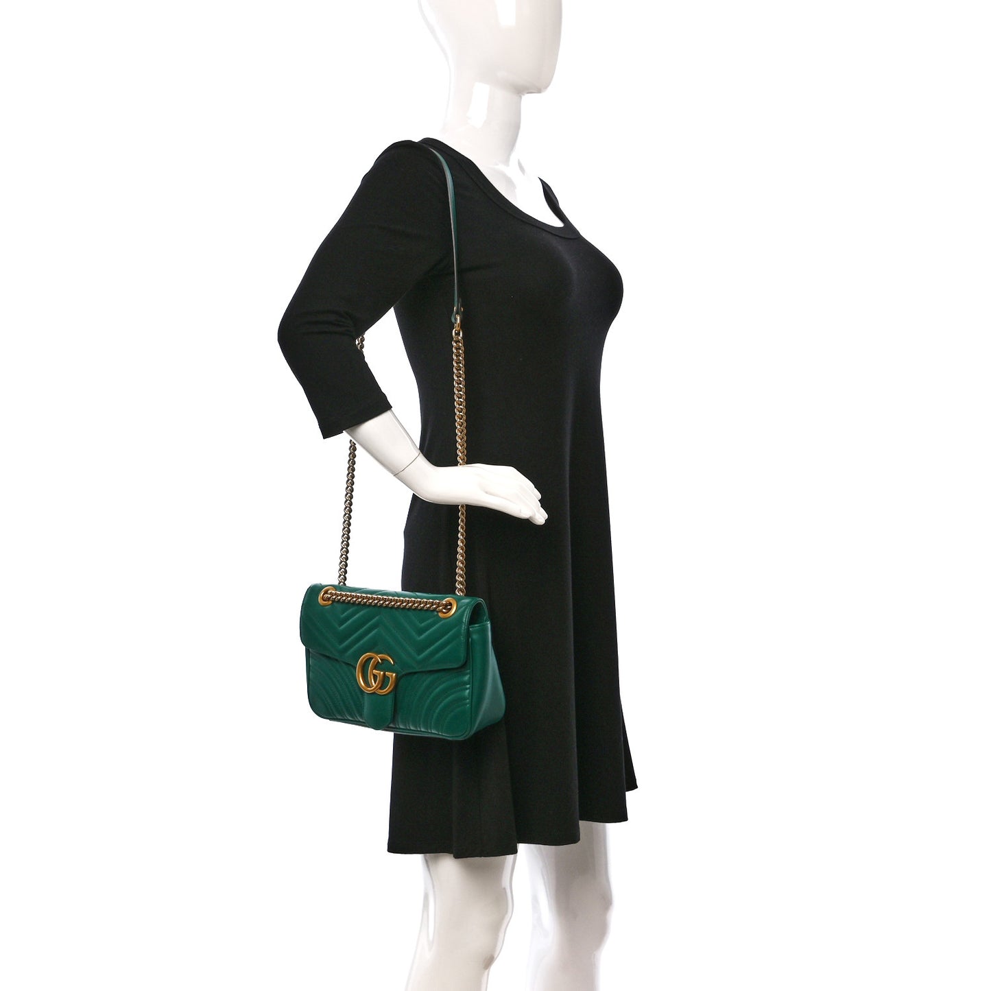 Calfskin Matelasse Small GG Marmont Shoulder Bag Emerald Green