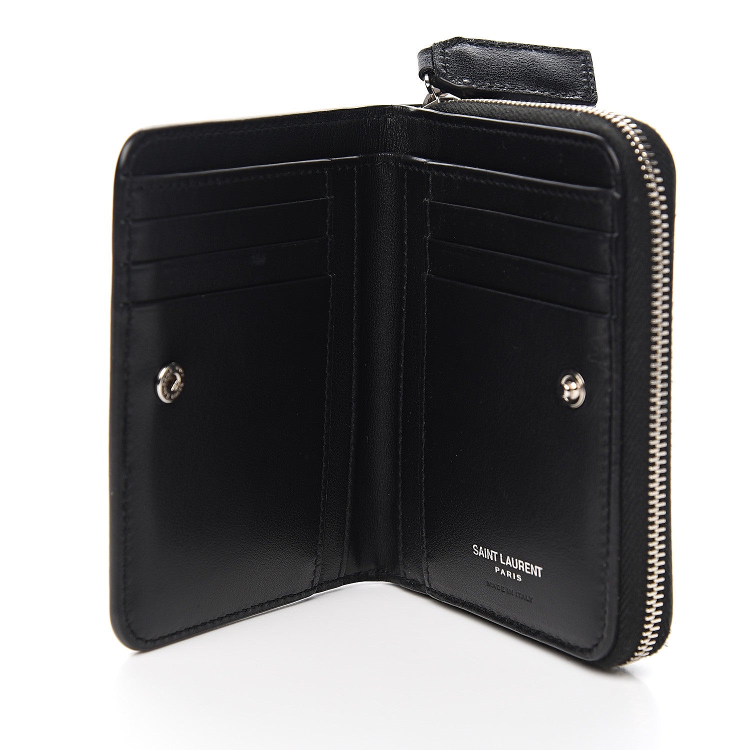 Saint Laurent Calfskin Love Patchwork Compact Zip Around Wallet Black 4 of 8