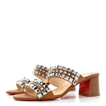Christian Louboutin Calfskin Studded Tina Goes Mad 55 Slide Sandals 37 Cuoio 3 of 12