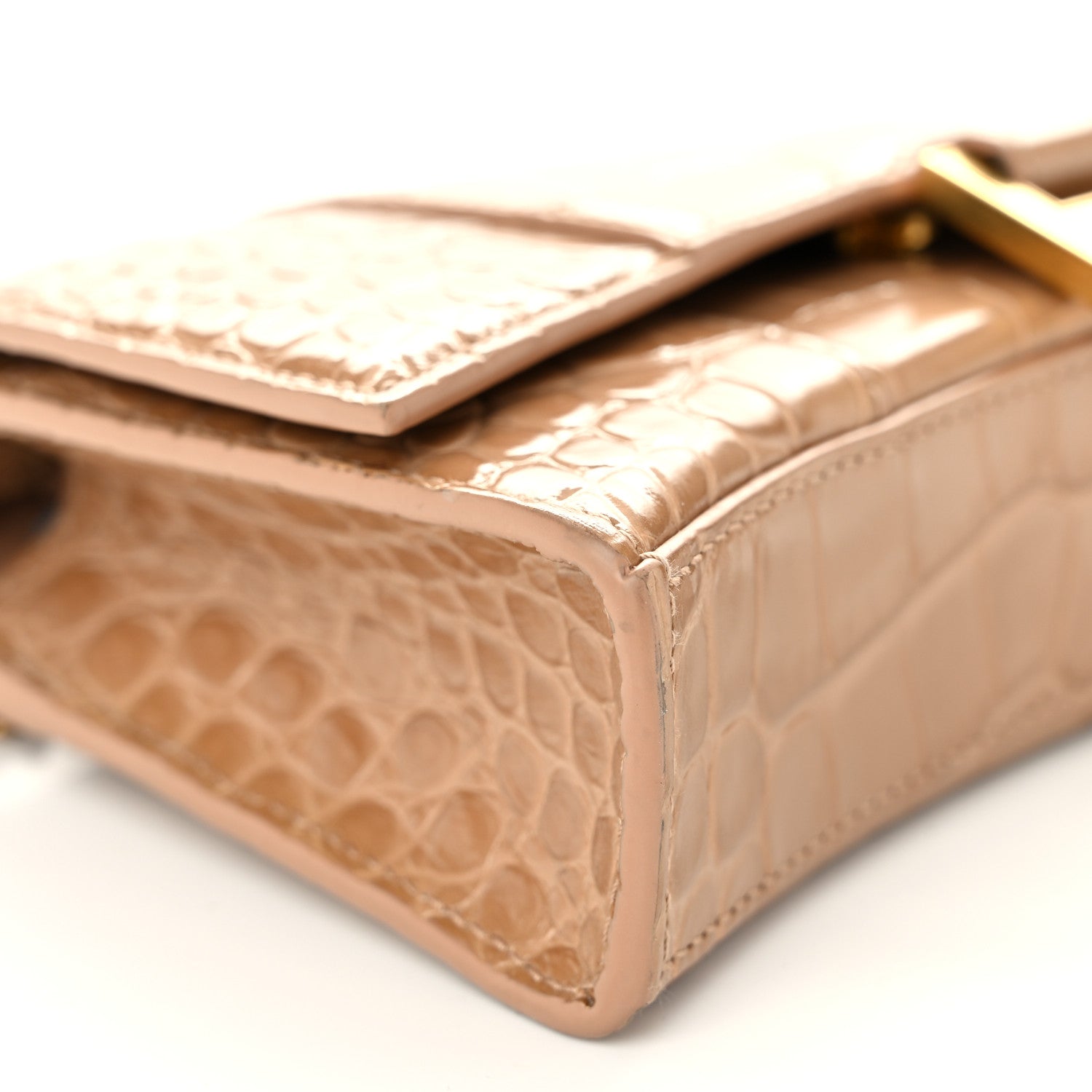 Balenciaga Shiny Calfskin Crocodile Embossed Hourglass Chain Bag Nude Beige 8 of 9