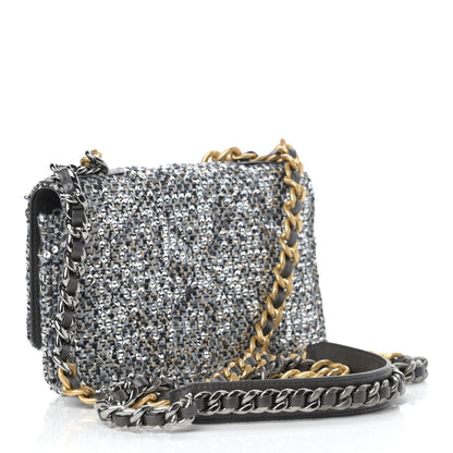 Chanel Sequin Quilted Chanel 19 Wallet On Chain WOC Silver 3 of 15