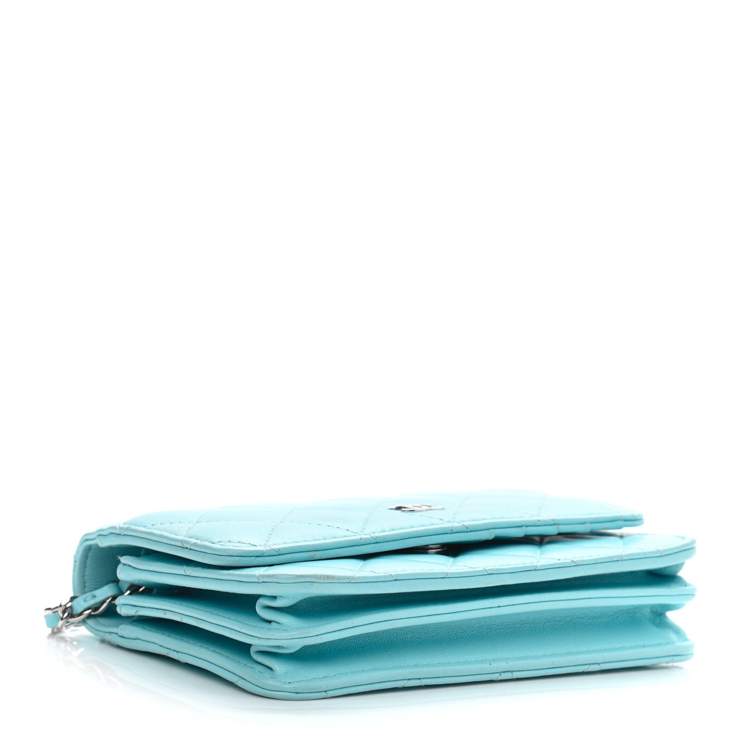 Lambskin Quilted Mini Wallet On Chain WOC Neon Blue