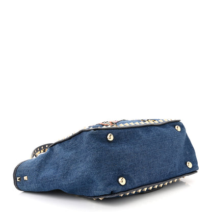 Valentino Garavani Denim Butterfly Embroidered Small Rockstud Tote Light Denim Multicolor 4 of 12