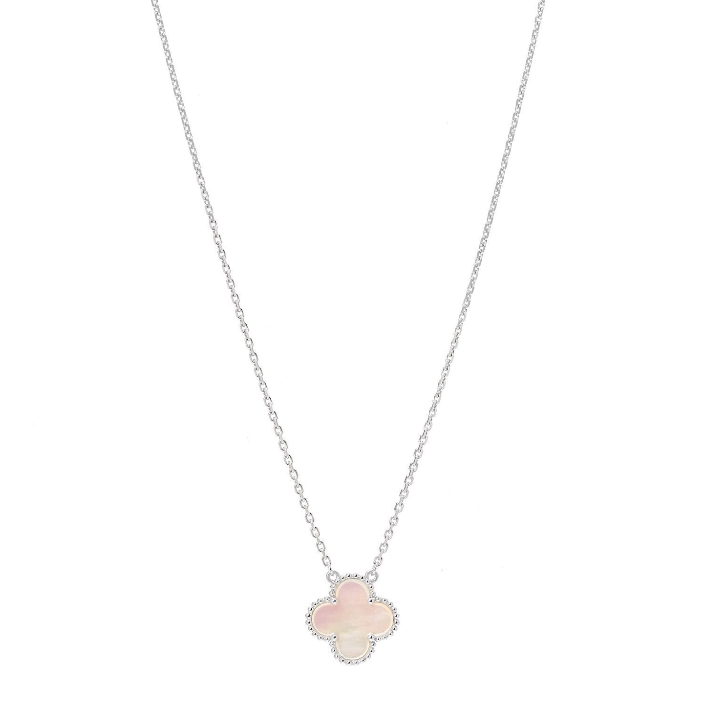 18K White Gold Mother of Pearl Vintage Alhambra Pendant Necklace