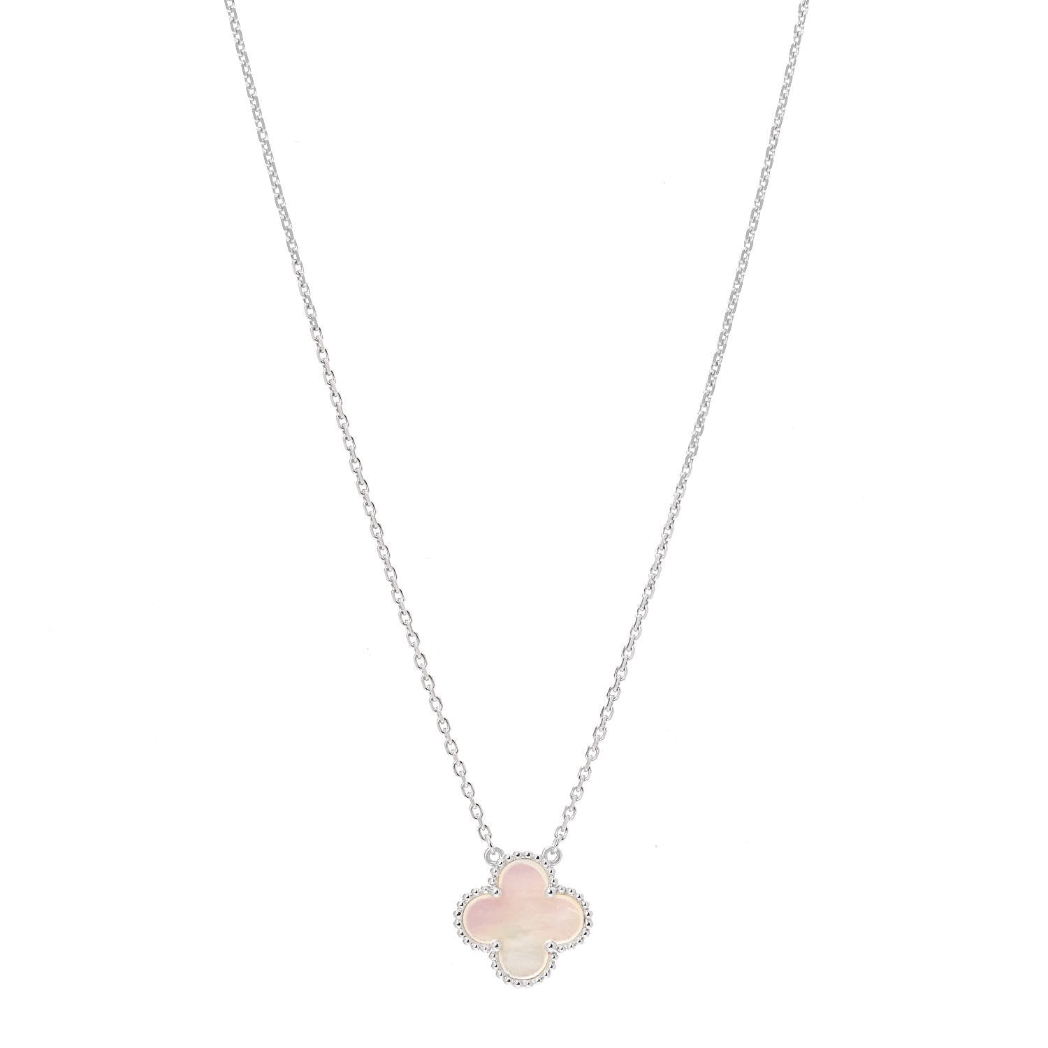 Van Cleef & Arpels 18K White Gold Mother of Pearl Vintage Alhambra Pendant Necklace 1 of 7