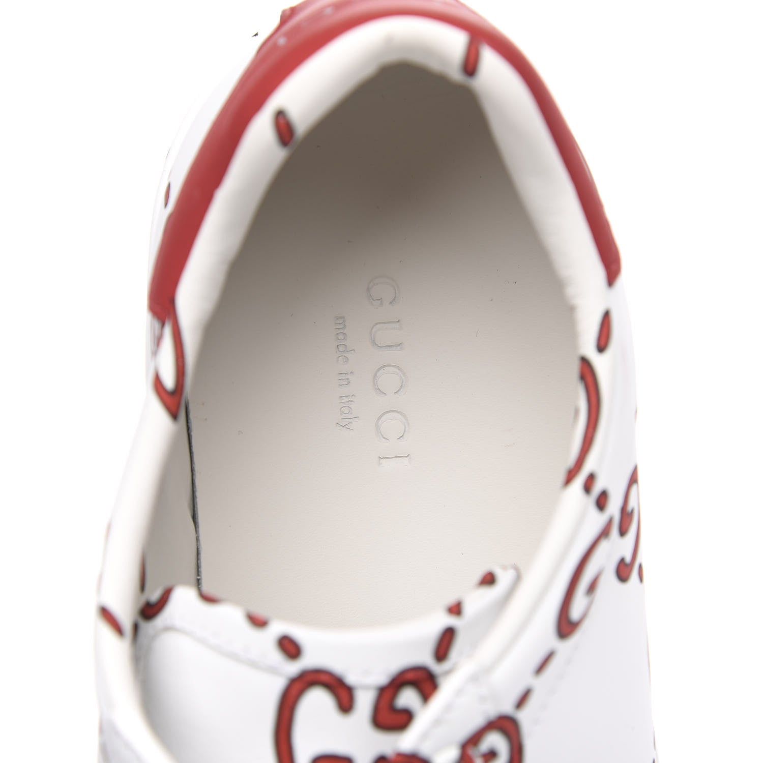 Gucci Calfskin GucciGhost Print Womens Ace Sneakers 37.5 White Hibiscus Red 6 of 10