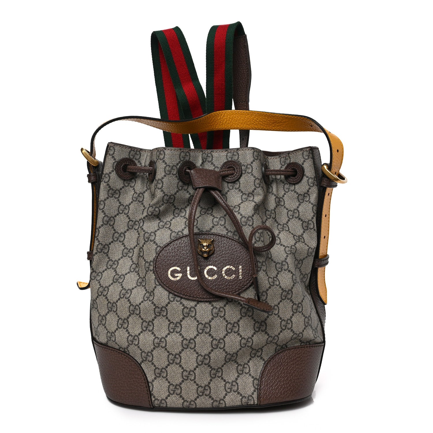 Gucci GG Supreme Monogram Neo Vintage Drawstring Bucket Backpack Beige New Acero Crop 1 of 9
