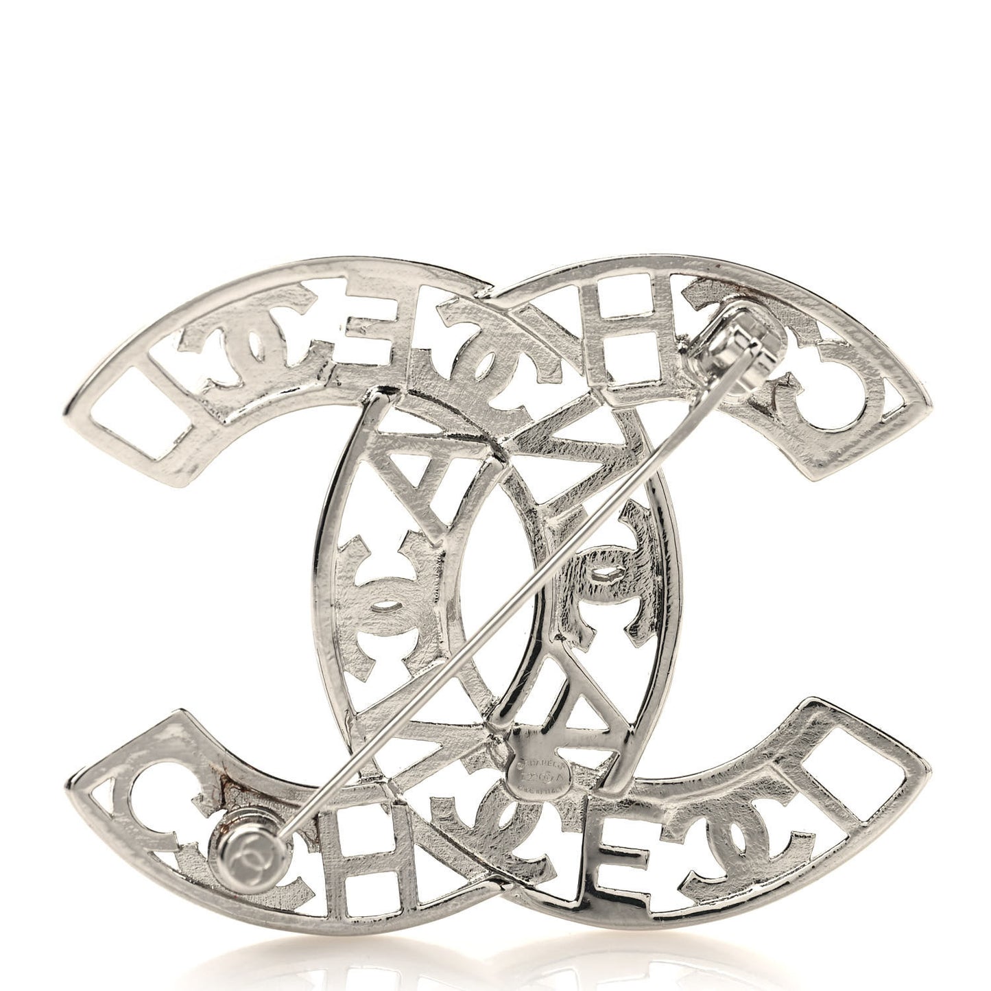 Crystal Coco CC Logo Brooch Silver