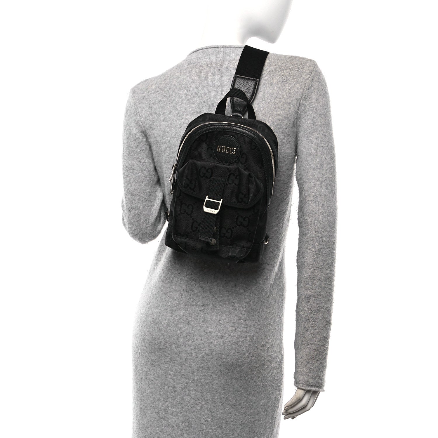 Gucci Econyl Nylon Monogram Off The Grid Sling Backpack Black 2 of 10